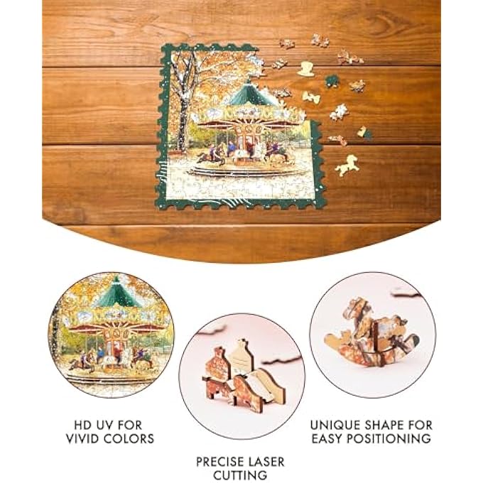 WOODEN CHRISTMAS TOWN 3D JIGSAW PUZZLE, DIY MODEL KIT FOR ADULTS, 32 X 24 X 5 CM, ADVANCED SKILL LEVEL (GOLDEN AUTUMN CAROUSEL) - Image 4